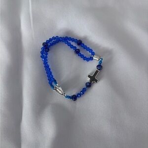 Blue Beaded Bracelet with Cross Charm